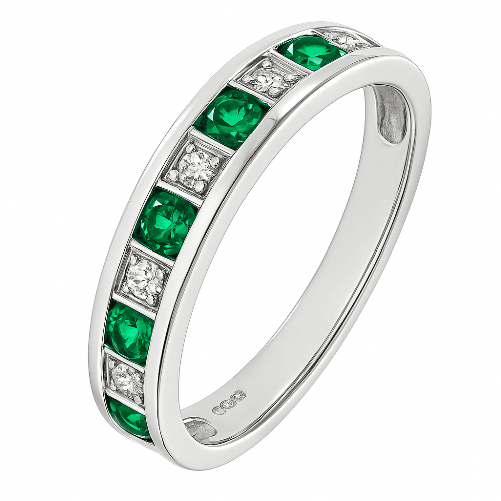 Round Brilliant Emerald and 0.025ct Diamonds 9ct Eternity Ring