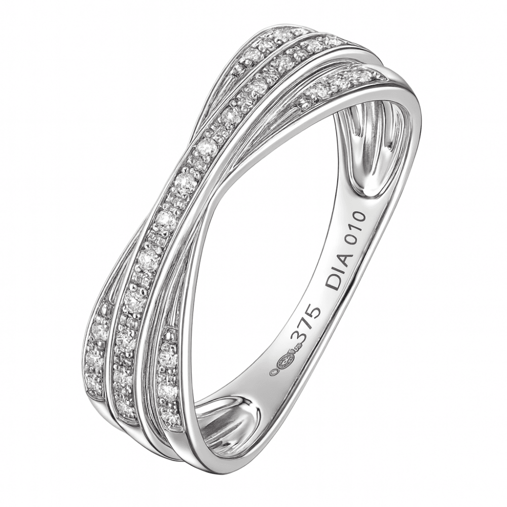 9ct White Gold 0.10 Carat Natural Diamond Crossover Ring