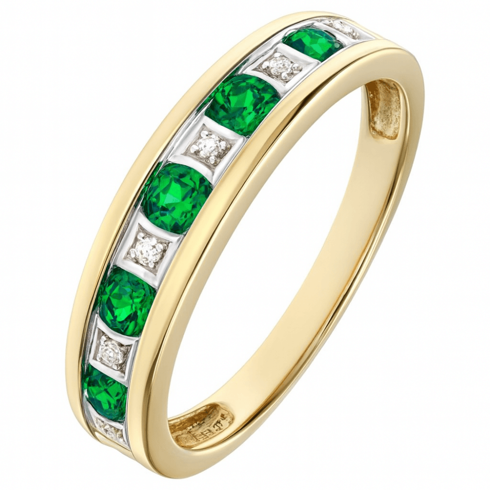 Round Brilliant Emerald and 0.025ct Diamonds 9ct Eternity Ring