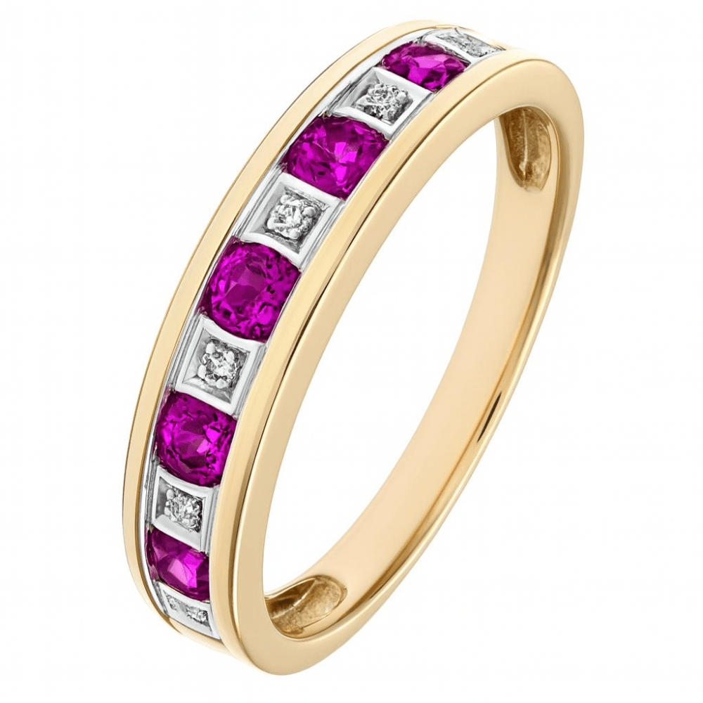 Round Brilliant Ruby and 0.025ct Diamonds 9ct Eternity Ring