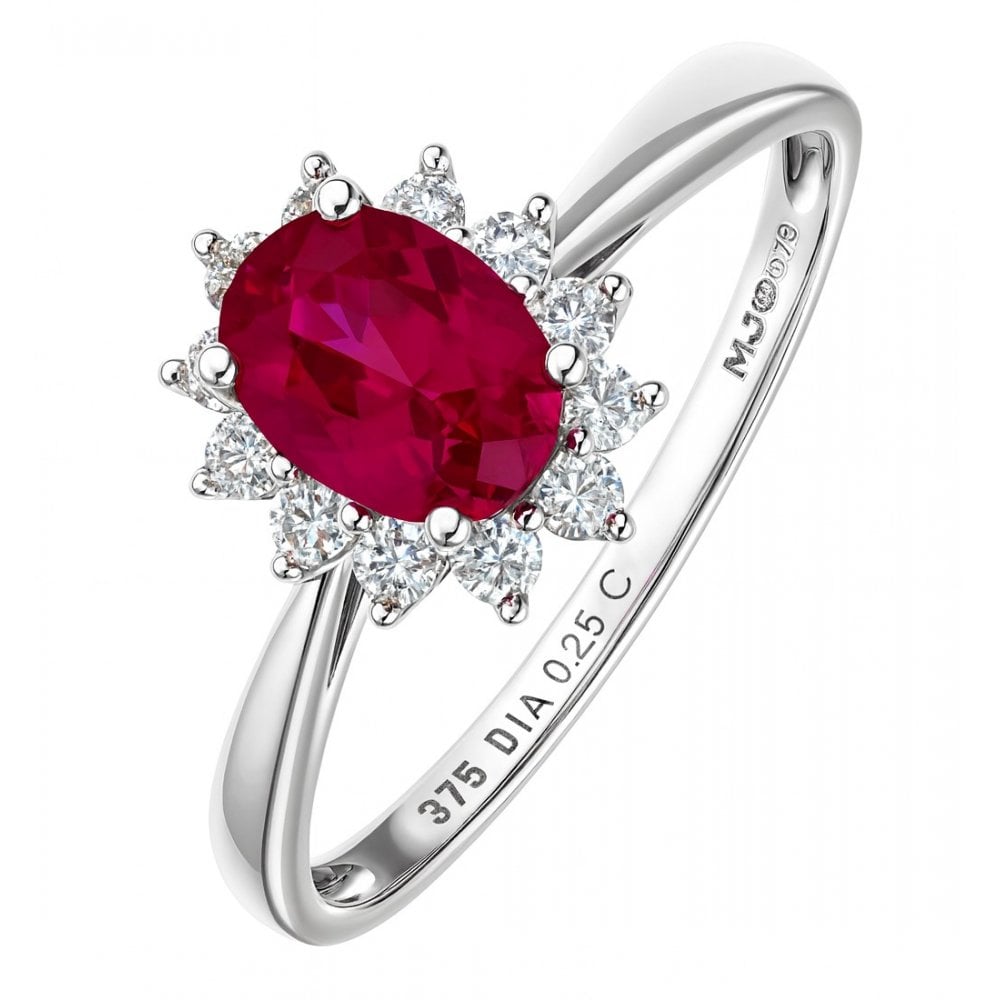 Round Brilliant Ruby and 0.25ct Diamonds 9ct Cluster Ring