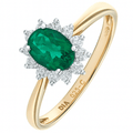 9ct Yellow Gold 0.67ct Oval Emerald and 0.25ct Diamond Halo Ring