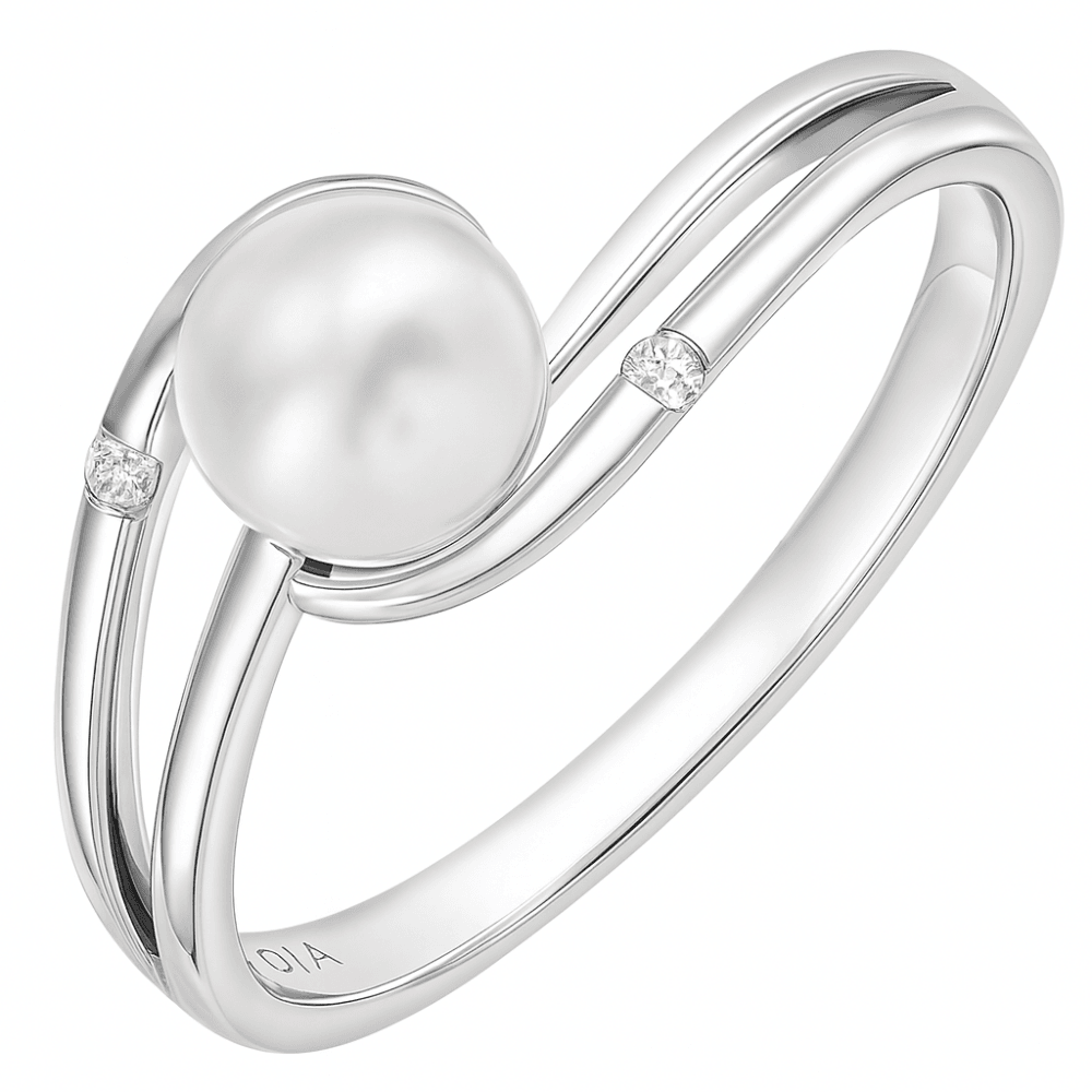 9ct White Gold 0.02ct Diamond And Cultured Pearl Ring