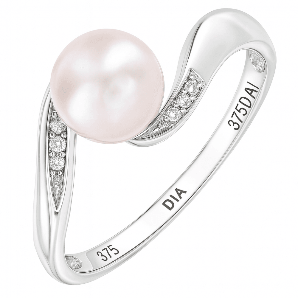9ct White Gold 0.04ct Diamond And Cultured Pearl Ring