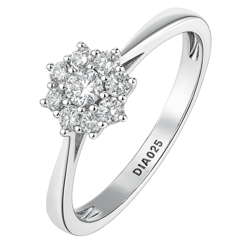 9ct White Gold 0.25 Carat Natural Diamond 7-stone Cluster Ring