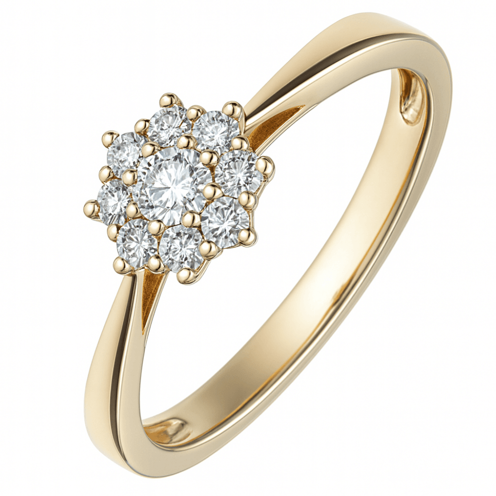 Diamond 7 Stone Cluster Ring 9ct Gold | Prime Jewellery