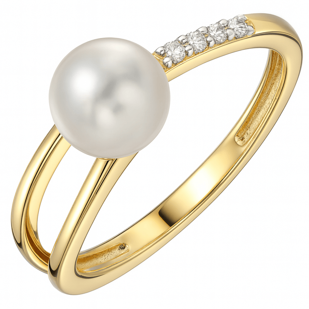 Diamond and Cultured Pearl Ring 9ct Yellow Gold | Prime Jewellery