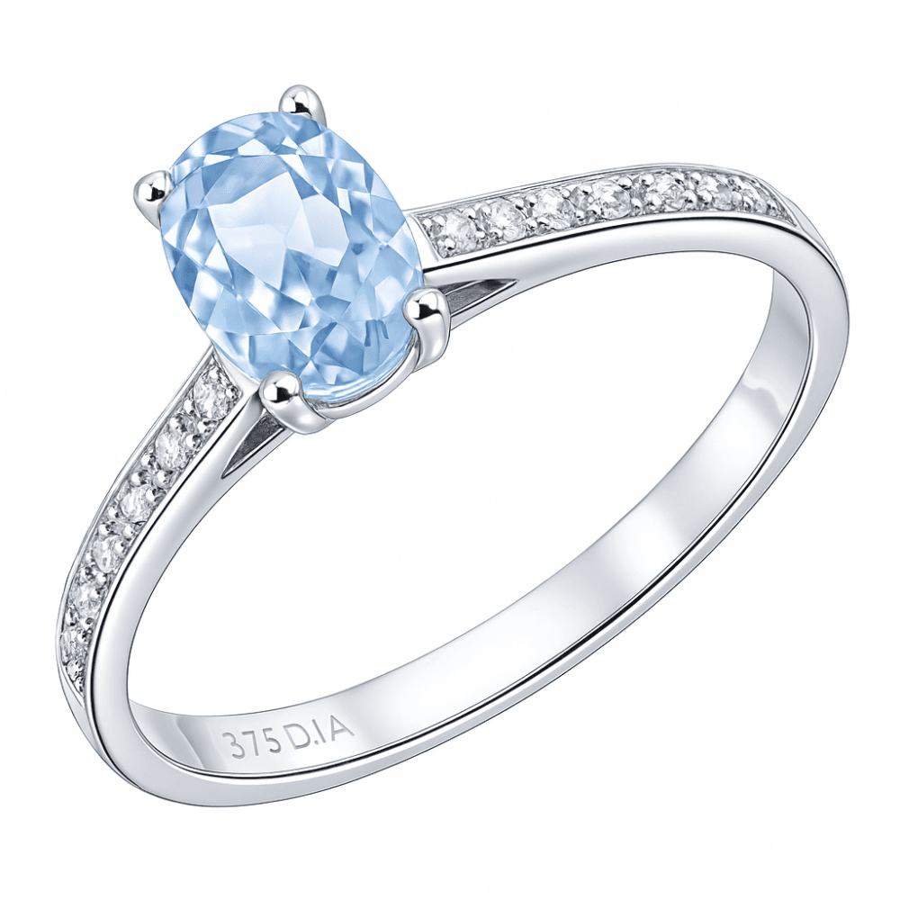 9ct Yellow Gold Carat Sky Blue Topaz and Diamond Oval Engagement Ring