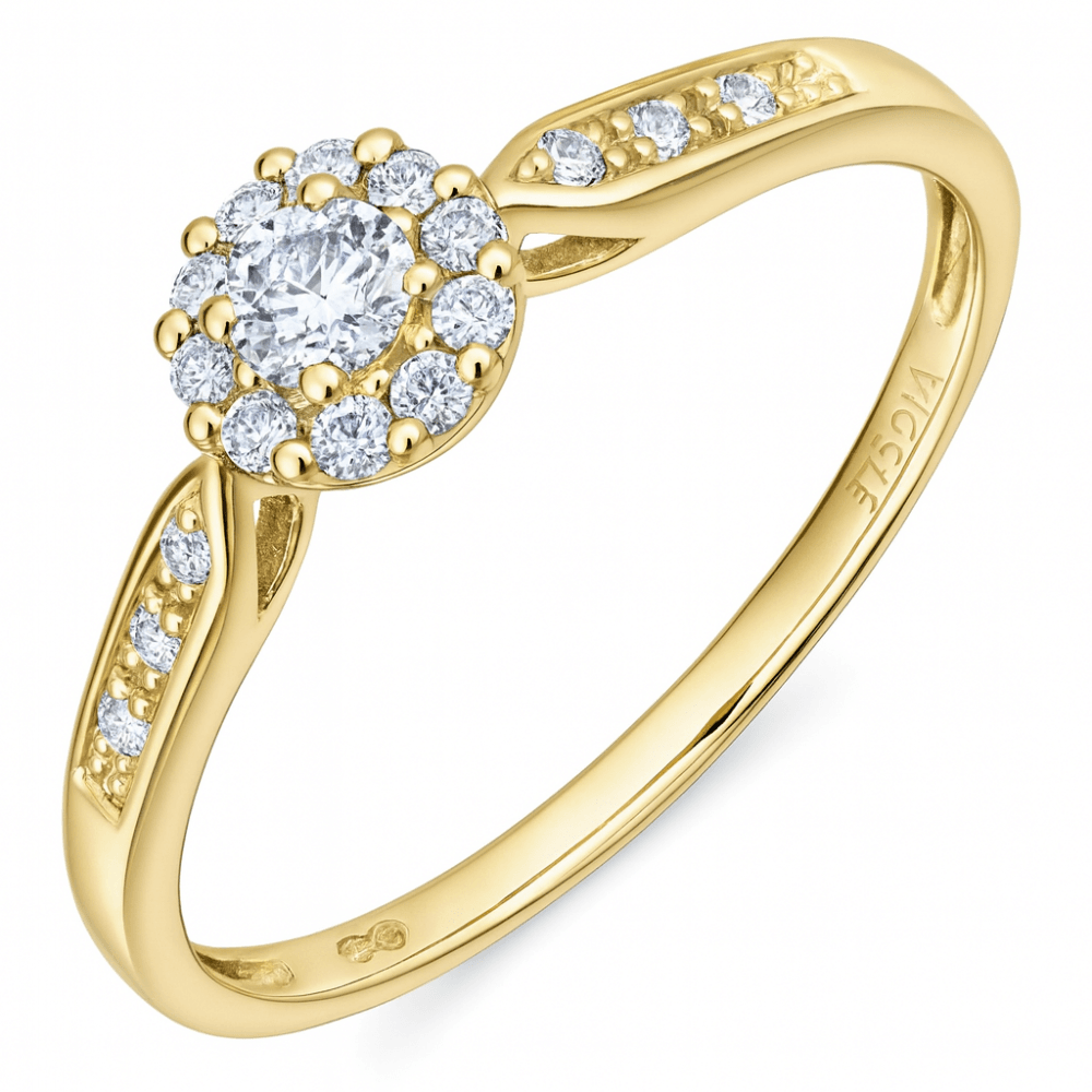 9ct Gold 0.25 Carat Natural Diamond Cluster Halo Engagement Ring