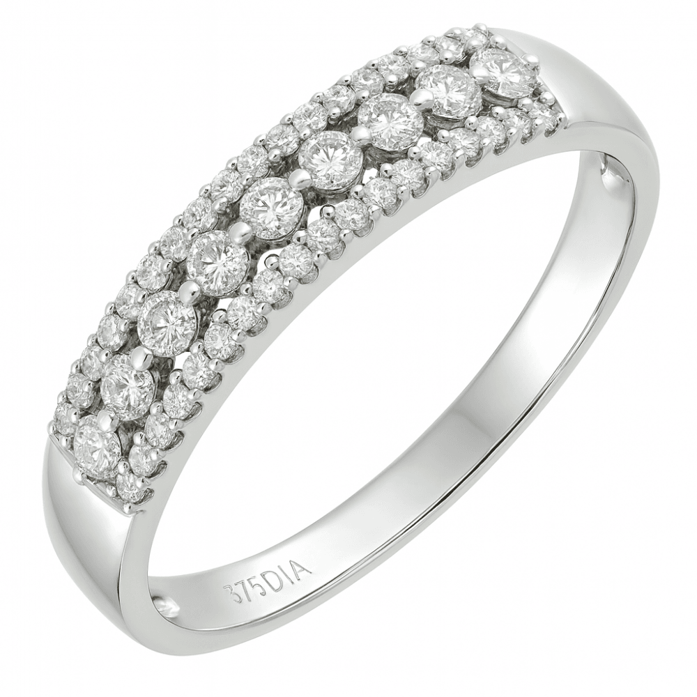 9ct White Gold 0.33 Carat Natural Diamond 3-Row Eternity Promise Ring