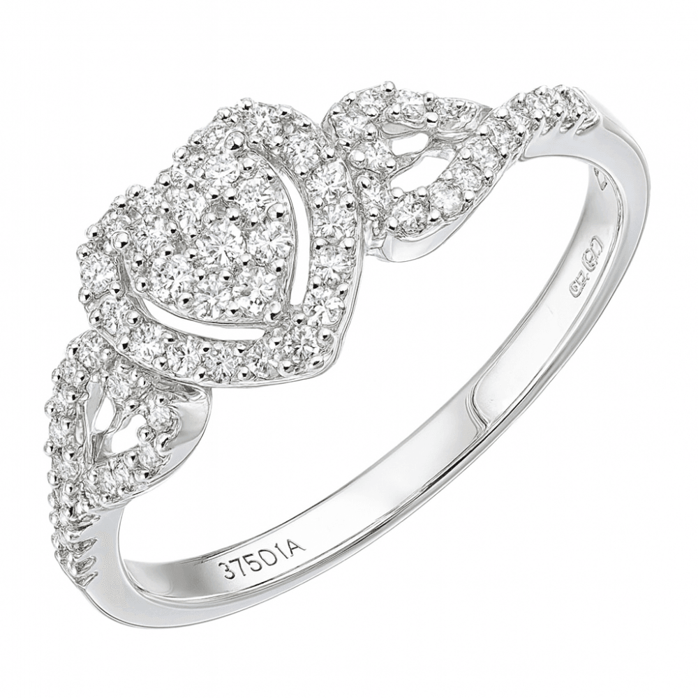 9ct White Gold 0.25 Carat Natural Diamond Hearts Ring
