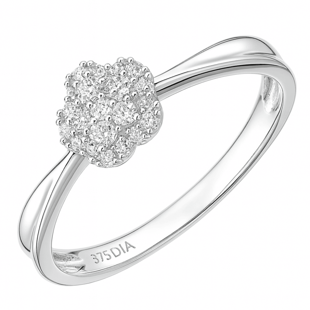 9ct White Gold 0.15 Carat Natural Diamond Cluster Flower Engagement Ring