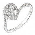 9ct White Gold 0.40 Carat Natural Diamond Cluster Pear Bypass Ring
