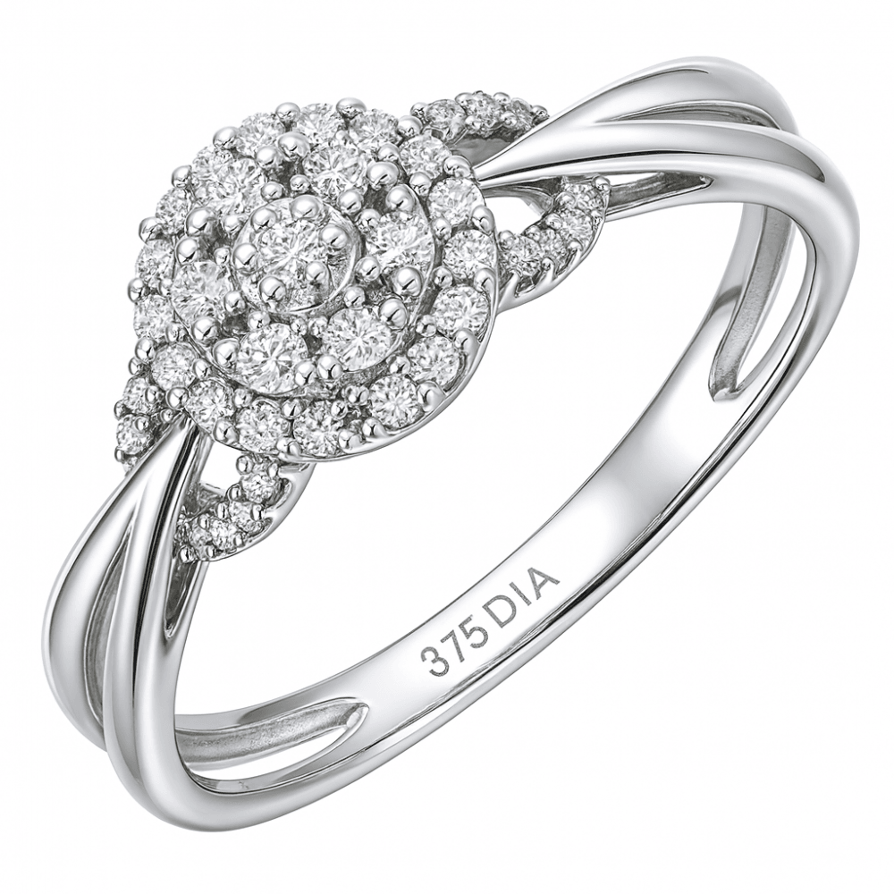 9ct White Gold 0.25 Carat Natural Diamond Cluster Fancy Engagement Ring