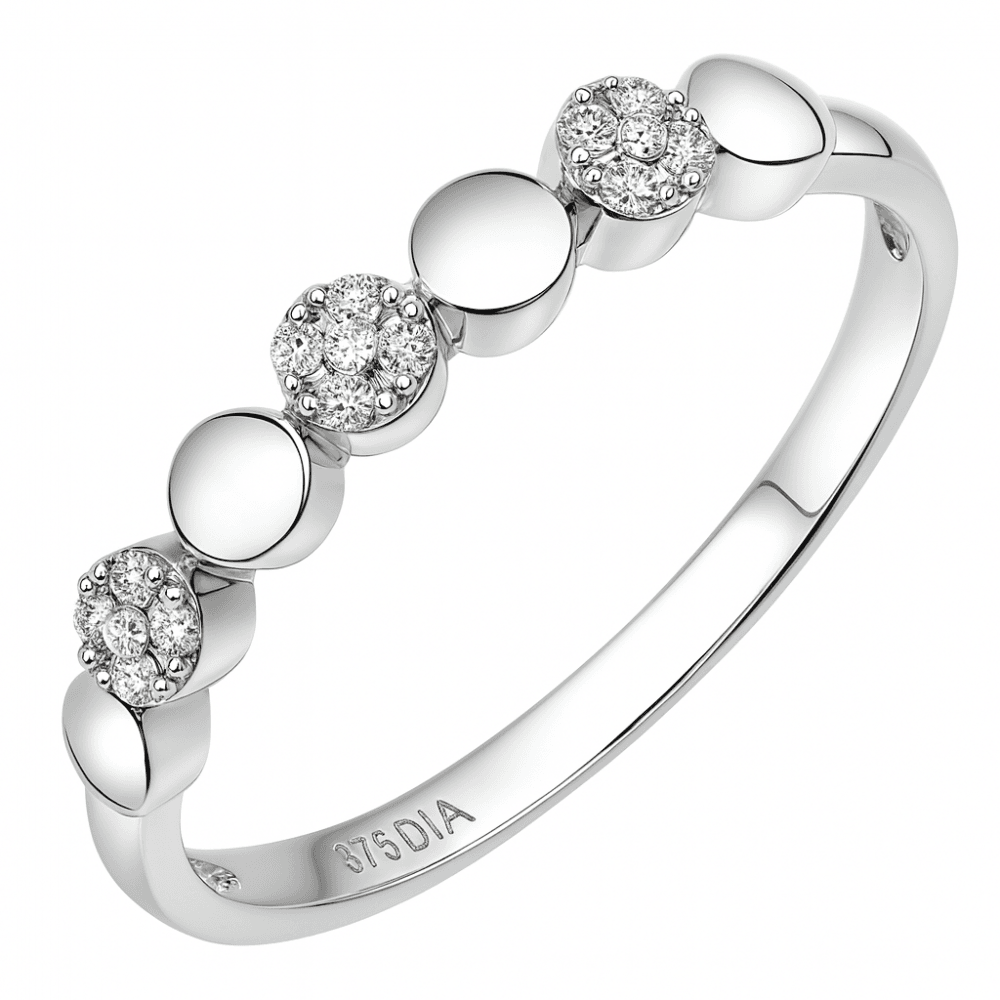 9ct White Gold Natural Diamond and Bead Eternity Ring Band