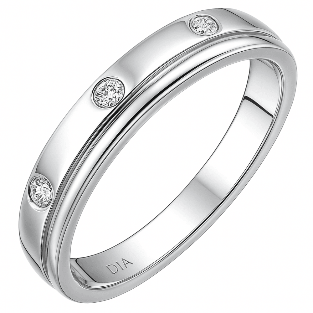 Diamond Flush Set Wedding Band Ring 9ct White Gold | Prime Jewellery