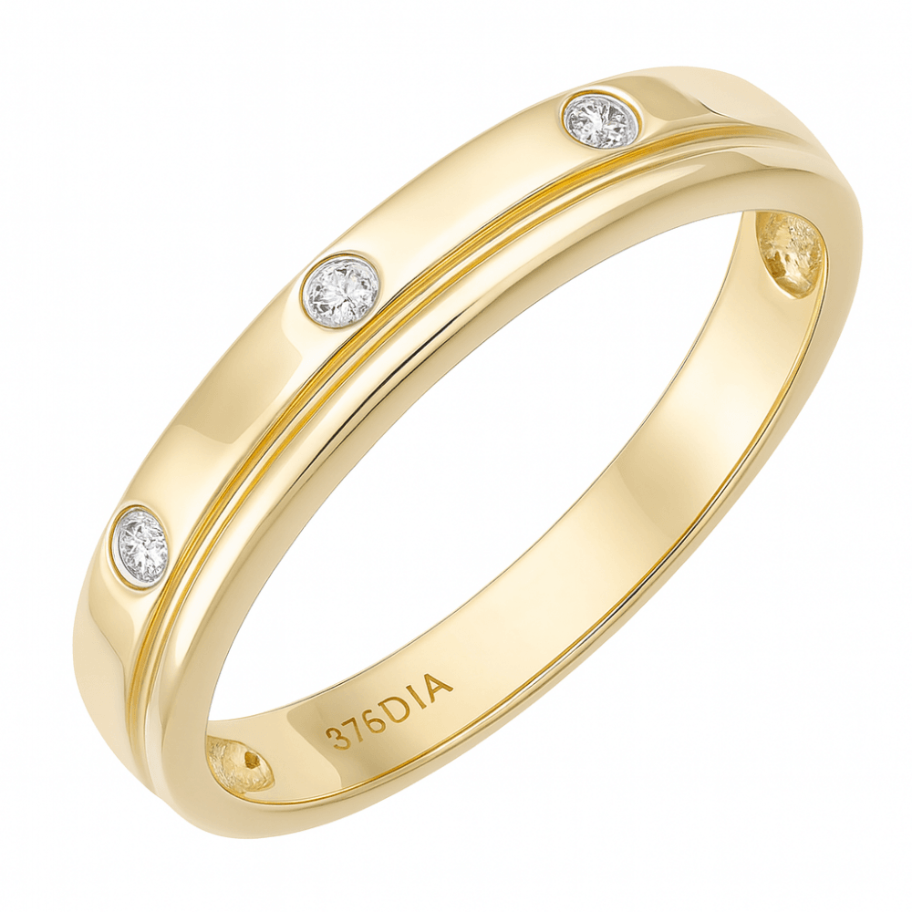 9ct Gold Natural Diamond Flush Set Wedding Band Ring