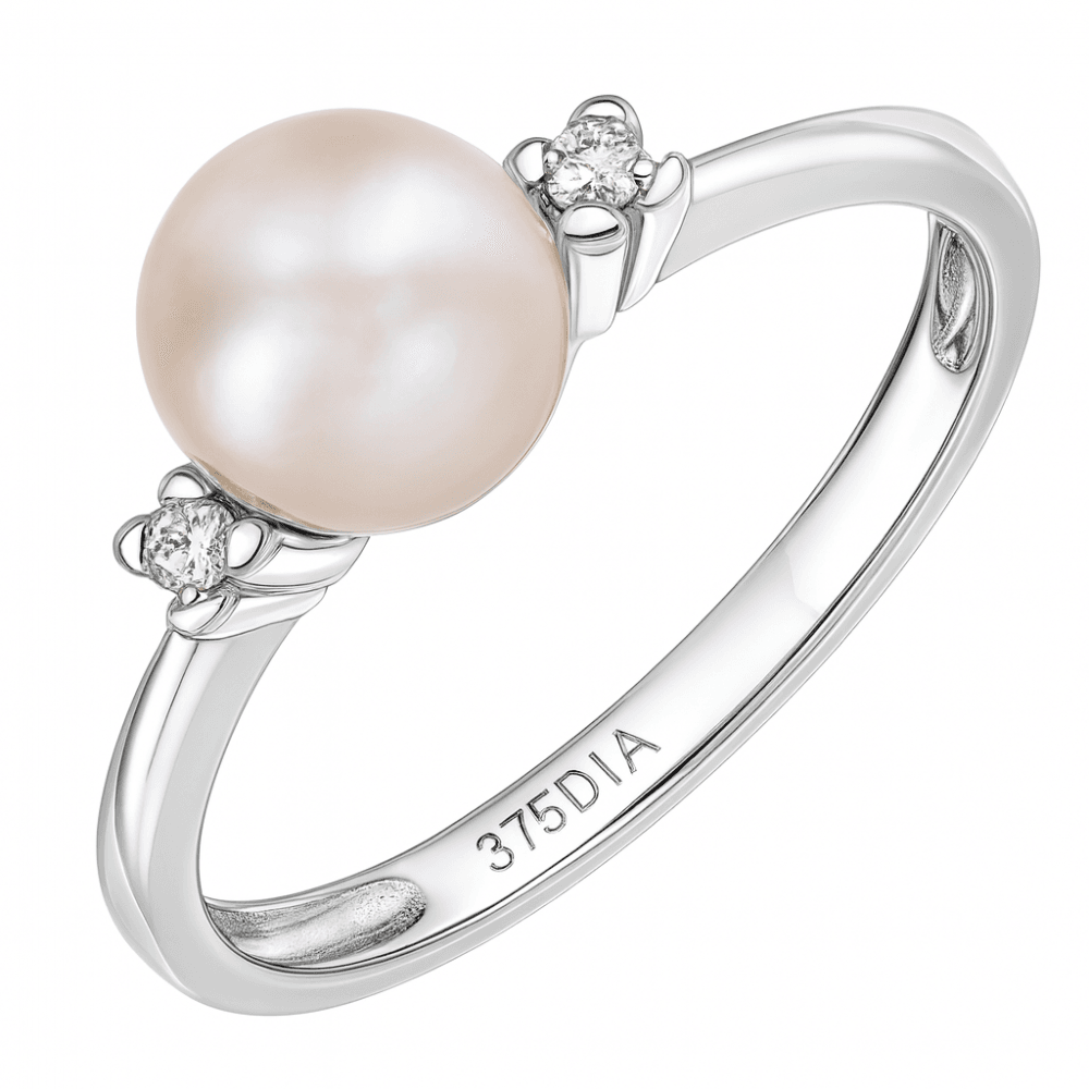 9ct White Gold 0.01ct Diamond And Cultured Pearl Ring