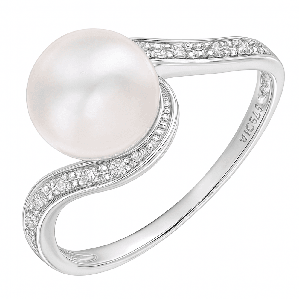 9ct White Gold 0.05ct Diamond And Cultured Pearl Ring