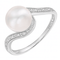 9ct White Gold 0.05ct Diamond And Cultured Pearl Ring