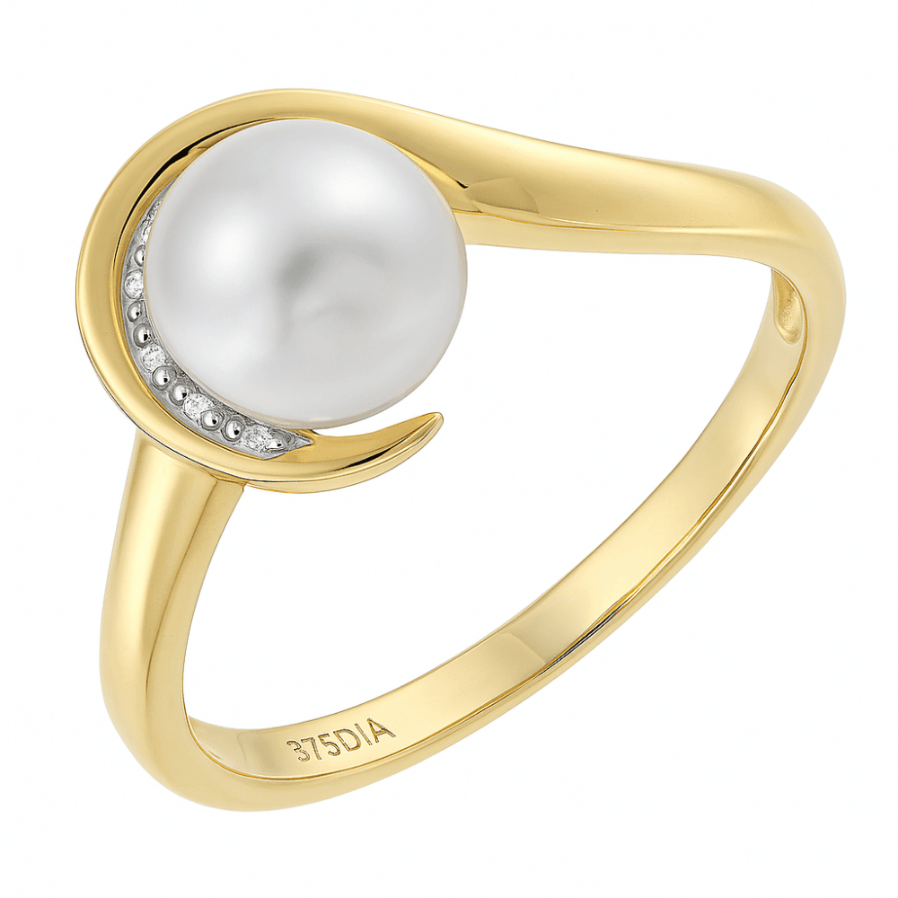 9ct Yellow Gold 0.05ct Diamond And Cultured Pearl Ring