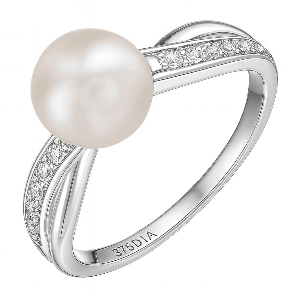 9ct White Gold 0.05ct Diamond And Cultured Pearl Ring