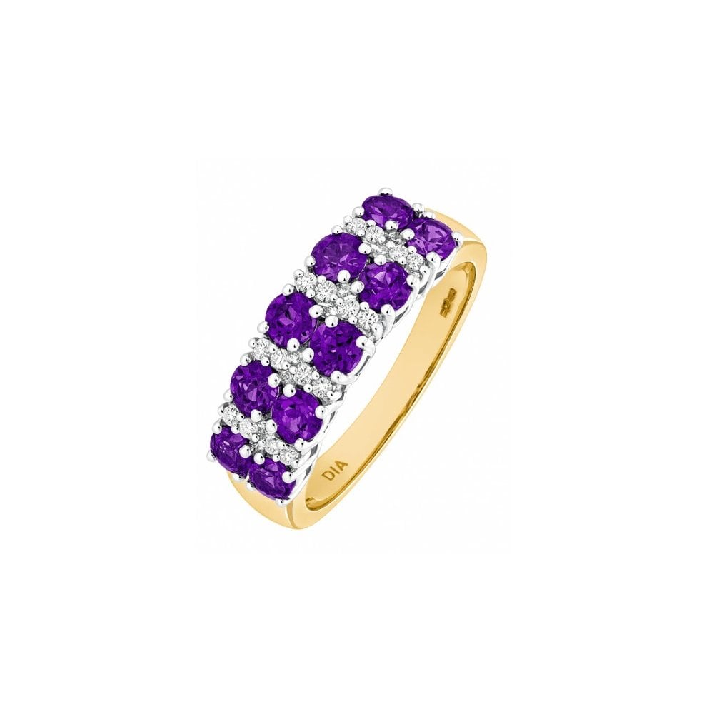9ct Yellow Gold Ladies 0.10ct Diamond and Amethyst Ring