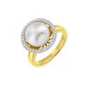 9ct Yellow Gold 0.20ct Diamond And Cultured Pearl Ring