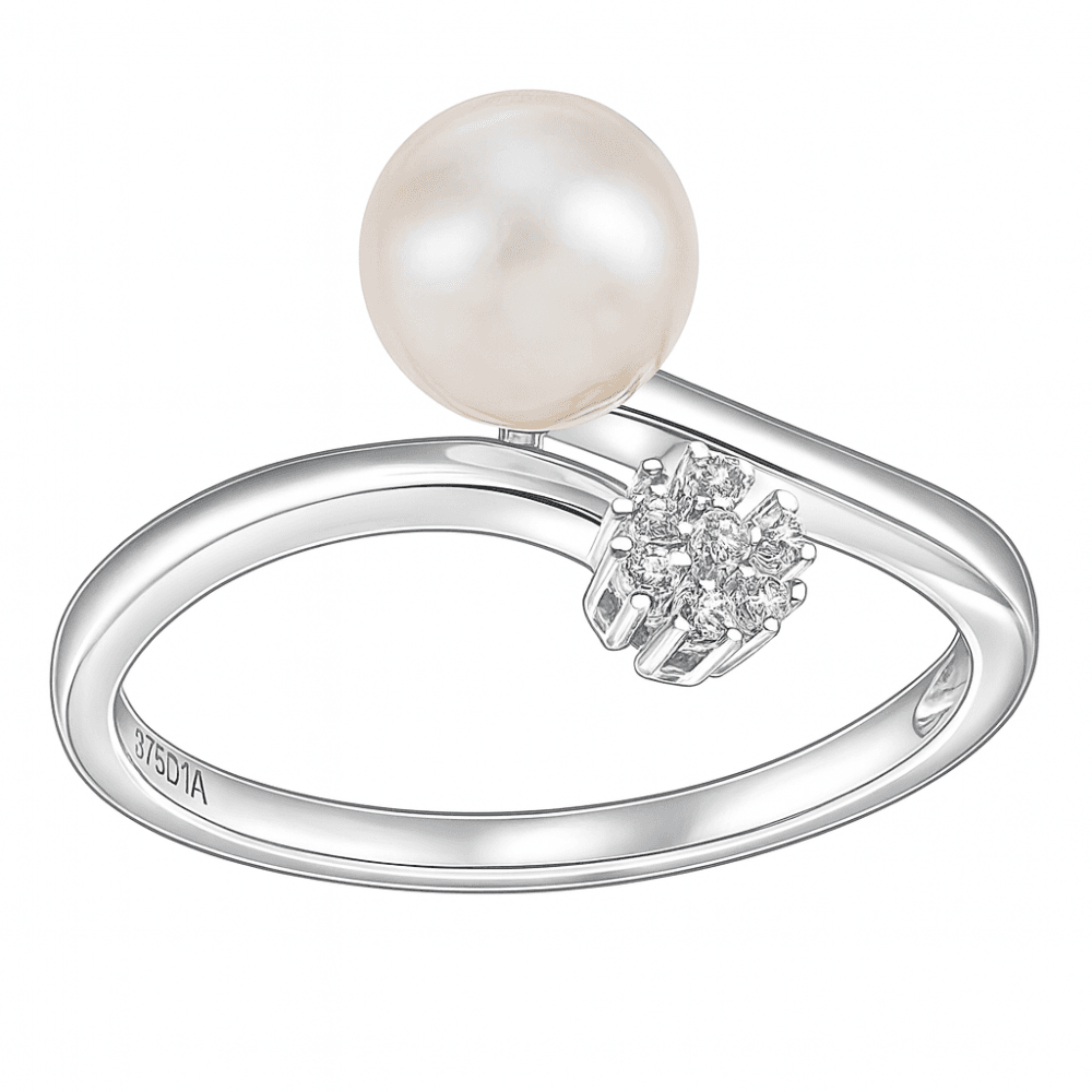 9ct White Gold 0.05ct Diamond And Cultured Pearl Ring