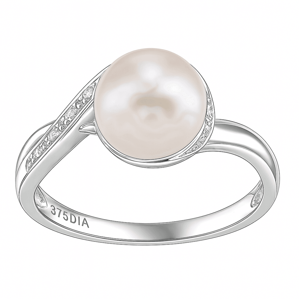 9ct White Gold 0.02ct Diamond And Cultured Pearl Ring