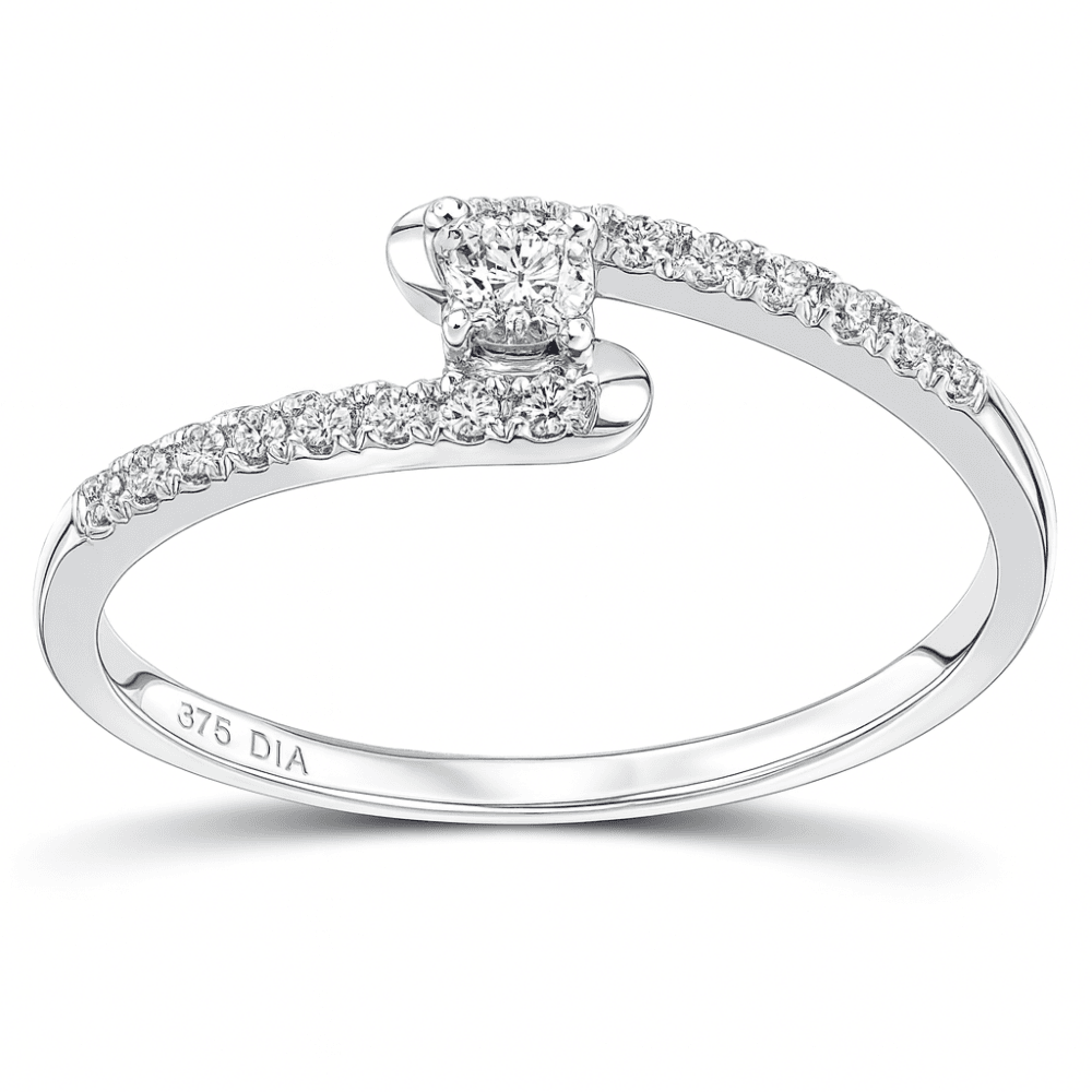 9ct White Gold 0.10 Carat Natural Diamond Bypass Engagement Ring
