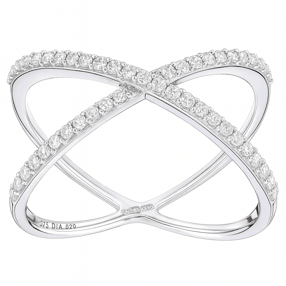 9ct White Gold 0.20 Carat Natural Diamond Crossover Cocktail Ring