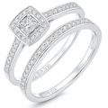 9ct White Gold 0.30 Carat Natural Diamond Cluster Halo Bridal Ring Set
