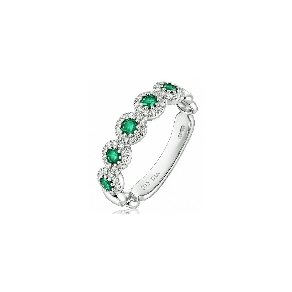 9ct White Gold 0.26ct Round Emerald  and 0.20ct  Diamond Eternity Ring