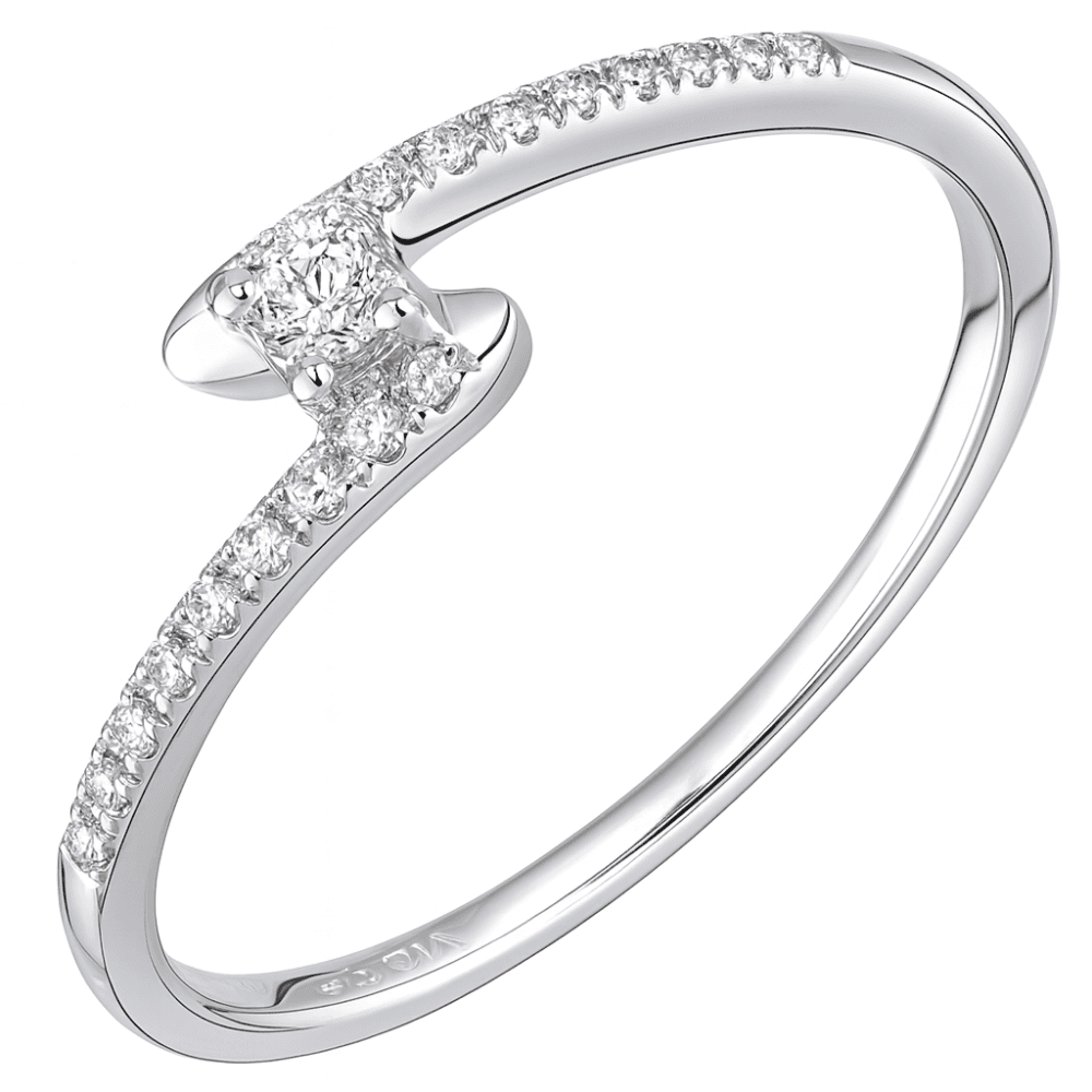 9ct White Gold 0.10 Carat Natural Diamond Bypass Engagement Ring