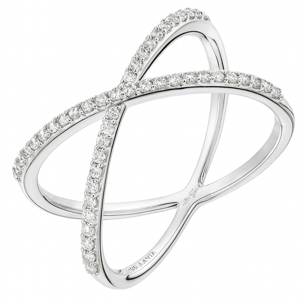 9ct White Gold 0.20 Carat Natural Diamond Crossover Cocktail Ring