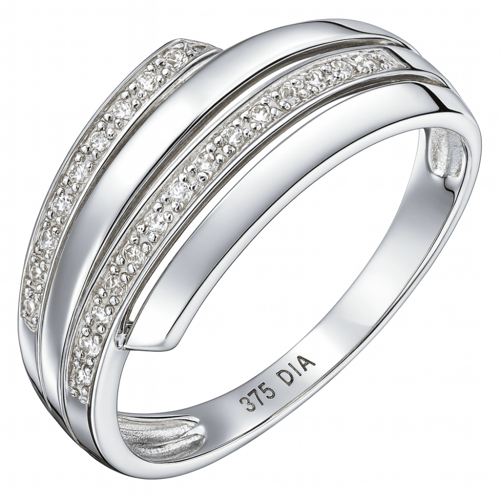9ct White Gold Natural Diamond Eternity Cocktail Bypass Ring