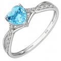 9ct White Gold Heart Blue Topaz & Diamond Ring