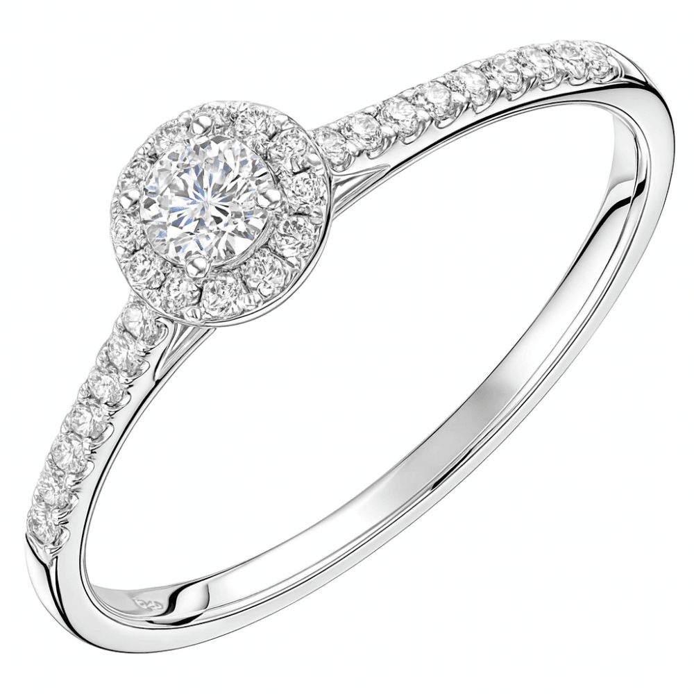 Diamond Halo Engagement Ring 9ct White Gold | Prime Jewellery