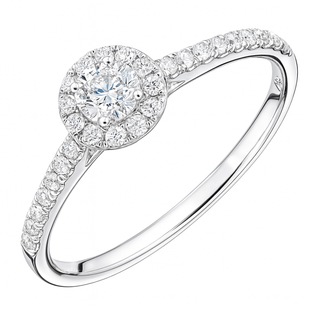 9ct White Gold 0.50 Carat Natural Diamond Halo Engagement Ring