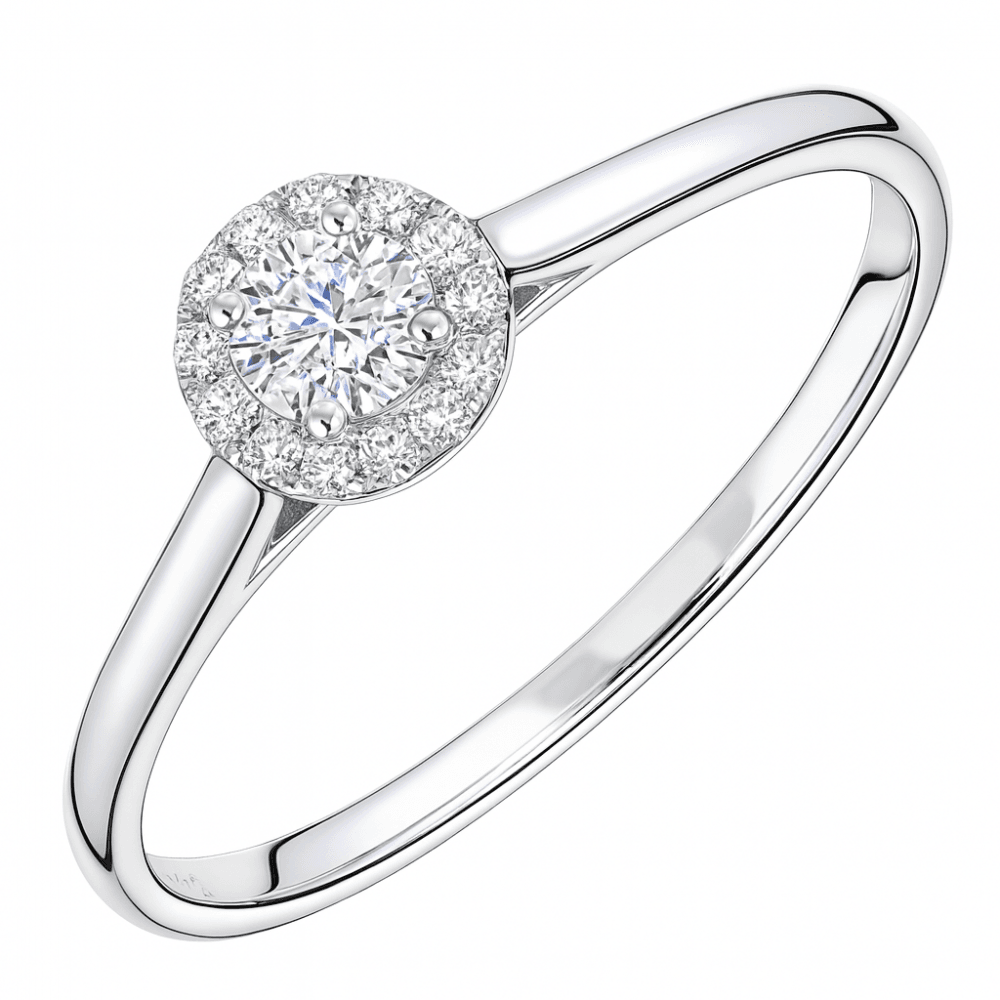 9ct White Gold 0.25 Carat Natural Diamond Halo Engagement Ring