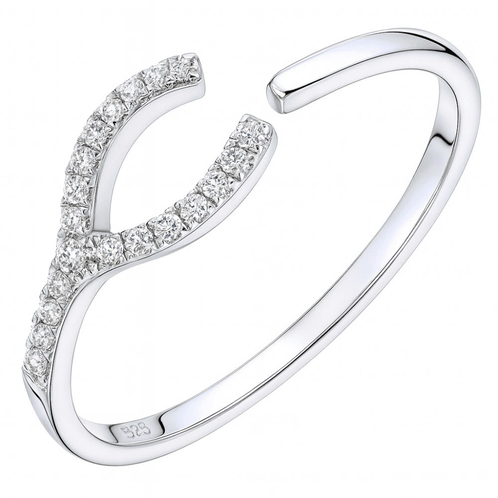 9ct White Gold Natural Diamond Fancy Wishbone Ring