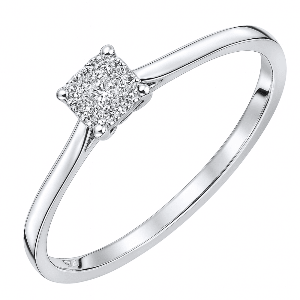 9ct White Gold 0.07 Carat Natural Diamond Halo Engagement Ring