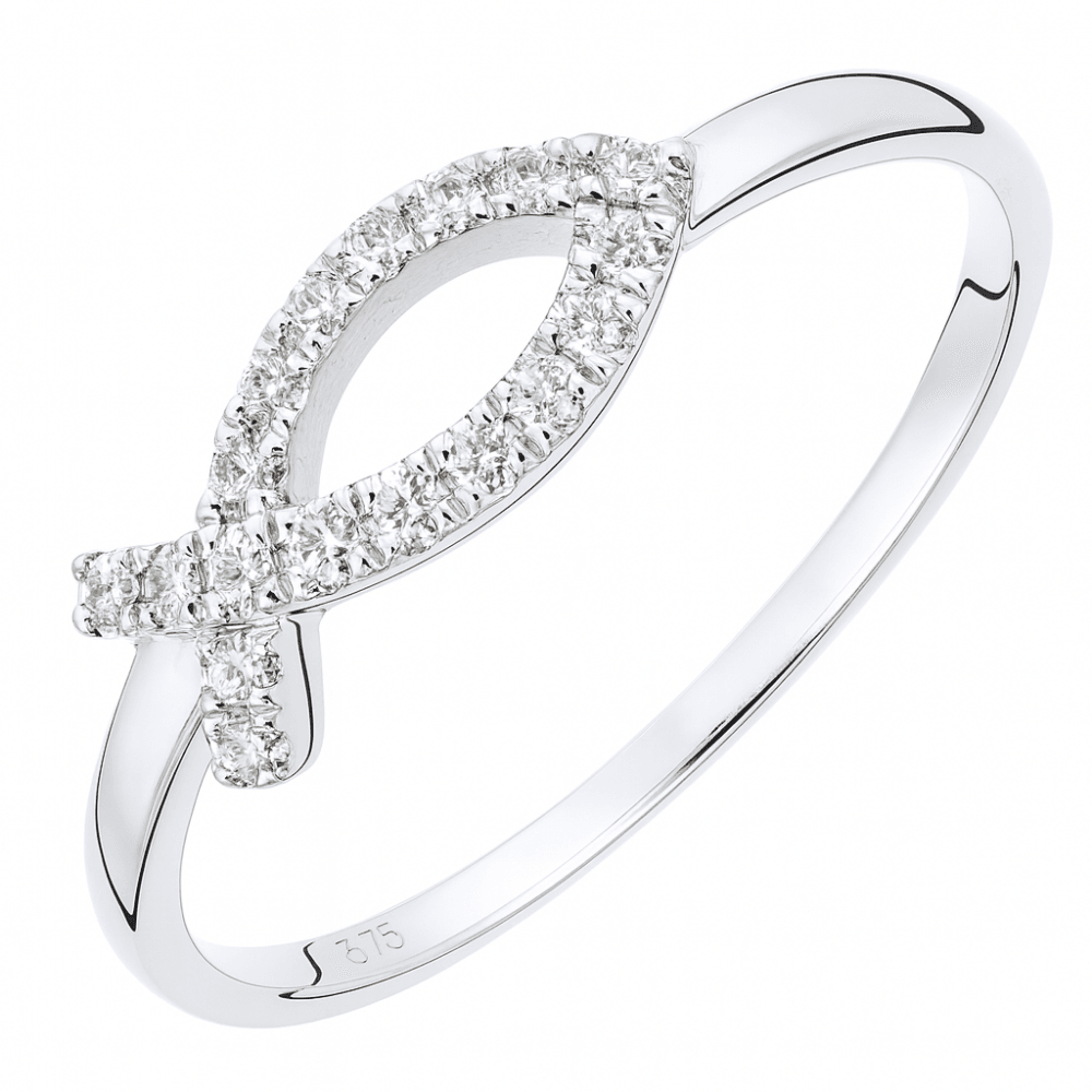 9ct White Gold 0.10 Carat Natural Diamond Fish Fancy Ring
