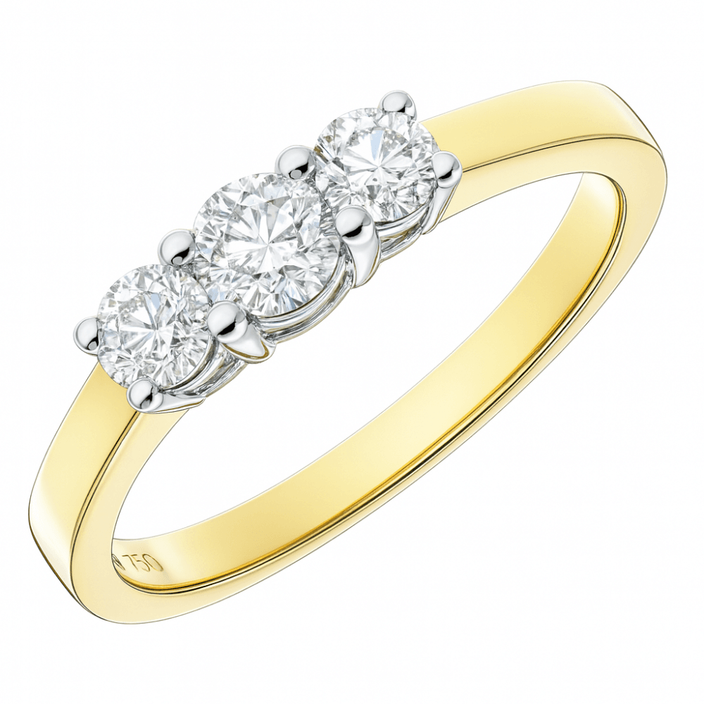 18ct Yellow Gold 0.50 Carat Natural Diamond Trilogy Ring