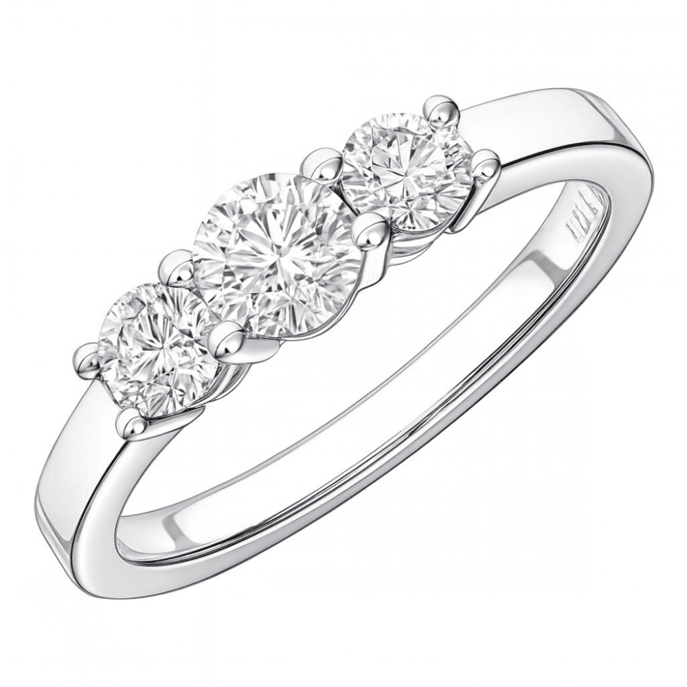18ct White Gold 0.75 Carat Natural Diamond Trilogy Ring