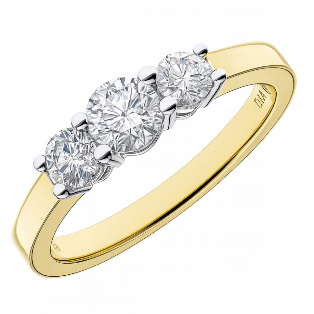 18ct Yellow Gold 0.75 Carat Natural Diamond Trilogy Ring