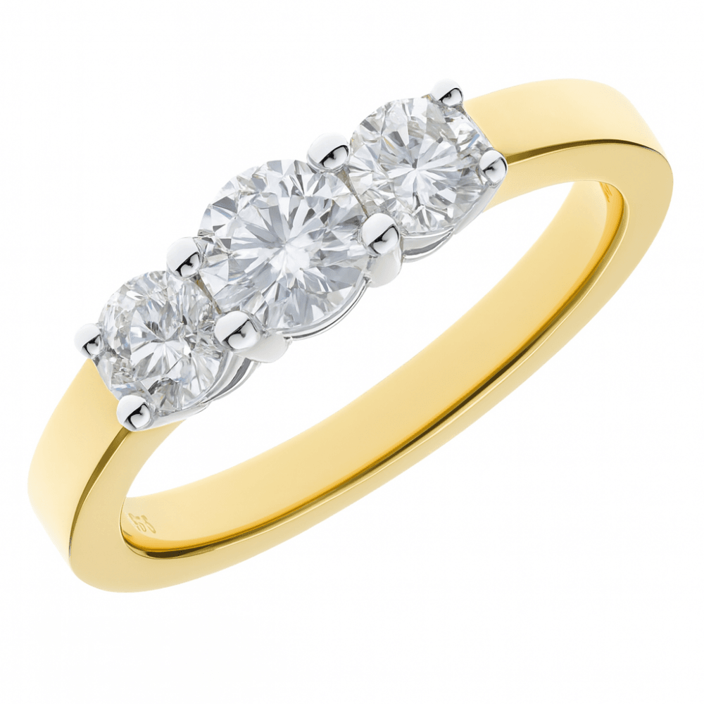 18ct Yellow Gold 1 Carat Natural Diamond Trilogy Ring