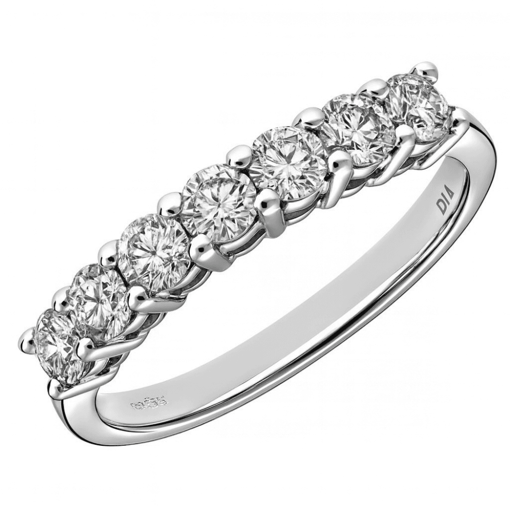 Platinum 1 Carat Natural Diamond Eternity 7 Stone Ring