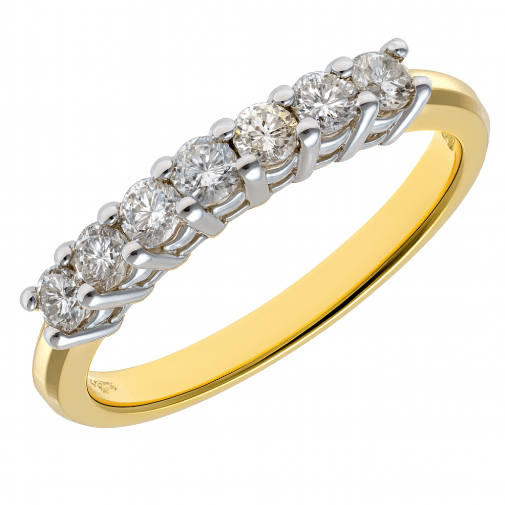 18ct Yellow Gold 0.75 Carat Natural Diamond 7 Stone Eternity Ring